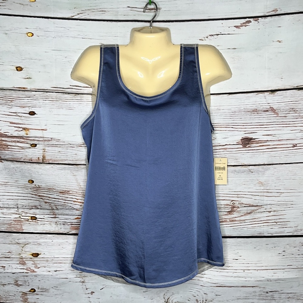 Coldwater Creek NWT Size M 10-12 Blue - Gray Mixed Fabric Tank Top Blouse
